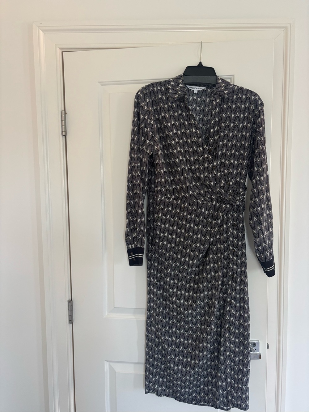 Veronica Beard Black and White Chevron Wrap Dress